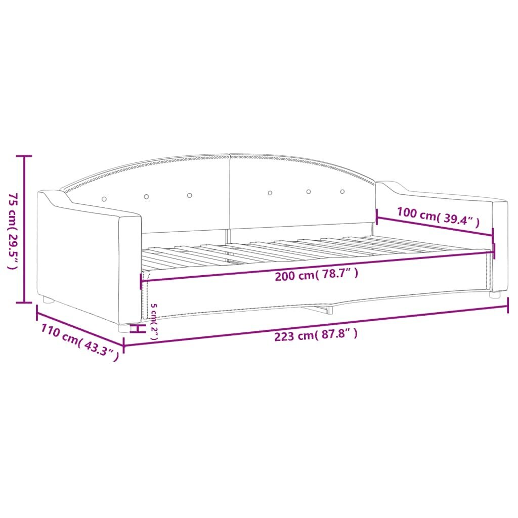 Sofa-lova vidaXL, 100x200 cm, juoda kaina ir informacija | Lovos | pigu.lt