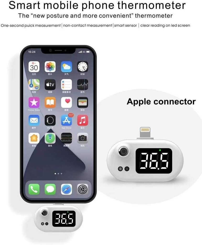 Bekontaktinis termometras skirtas iPhone kaina ir informacija | Meteorologinės stotelės, termometrai | pigu.lt