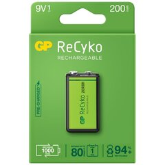 Akumuliatorius GP Battery ReCyko+ 9V 6F22 6LR61 200mAh kaina ir informacija | GP Batteries Santechnika, remontas, šildymas | pigu.lt