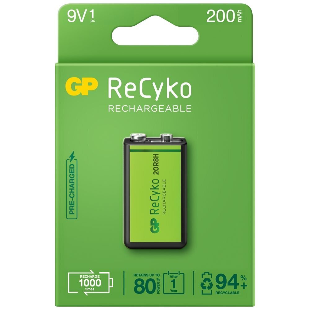 Akumuliatorius GP Battery ReCyko+ 9V 6F22 6LR61 200mAh kaina ir informacija | Elementai | pigu.lt