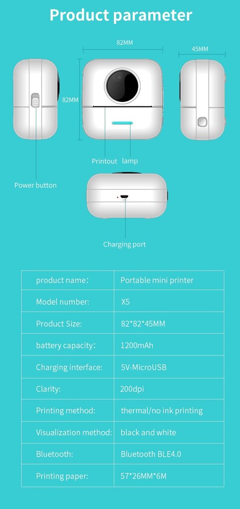 Mini Printer X5 цена и информация | Spausdintuvai | pigu.lt