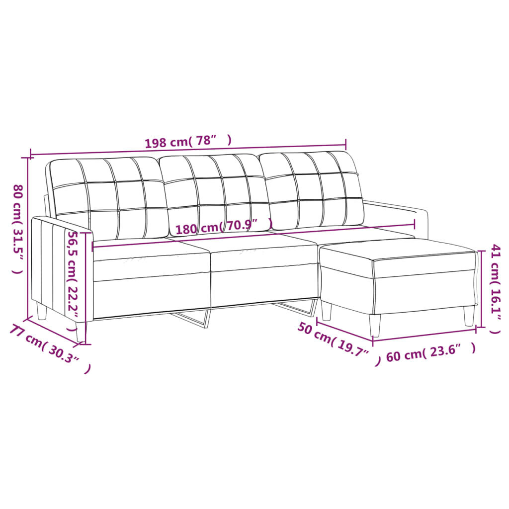 Trivietė sofa vidaXL, pilka цена и информация | Sofos, sofos-lovos | pigu.lt