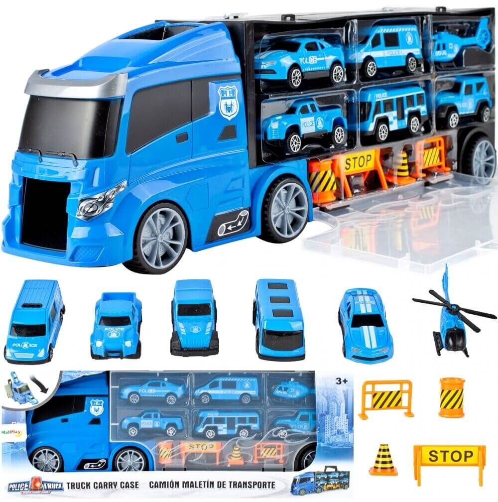 Policijos sunkvežimis vilkikas su 5 mašinomis ir sraigtasparniu kaina ir informacija | Žaislai berniukams | pigu.lt