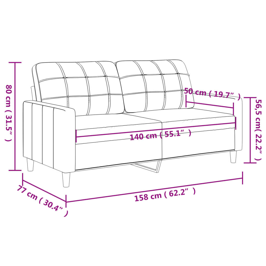 Dvivietė sofa vidaXL, 140cm, pilka kaina ir informacija | Sofos | pigu.lt