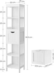 Высокий шкаф для ванной комнаты Vasagle BBC66WT цена и информация | Шкафчики для ванной | pigu.lt