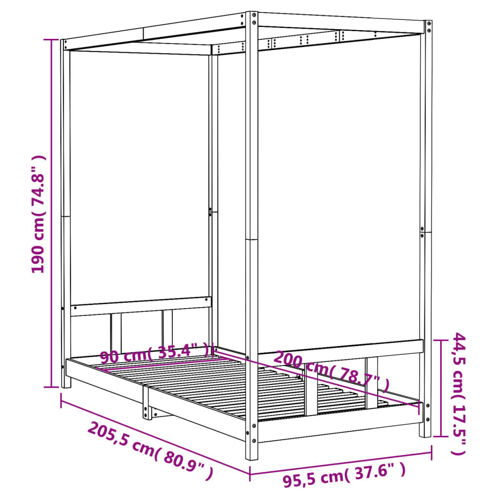 Vaikiškos lovos rėmas vidaXL, 90x200 cm, rudas kaina ir informacija | Vaikiškos lovos | pigu.lt