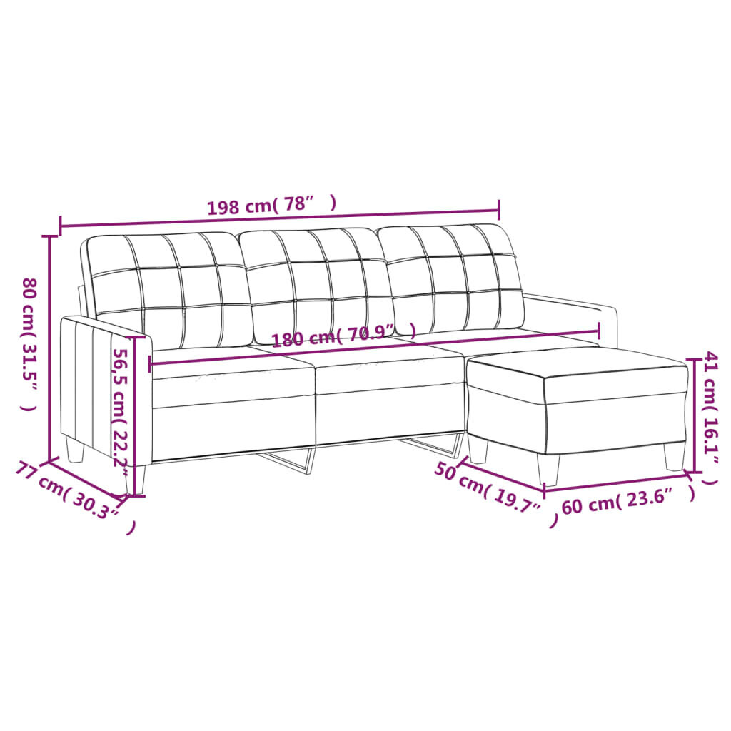 Trivietė sofa su pakoja vidaXL, 180cm kaina ir informacija | Sofos | pigu.lt