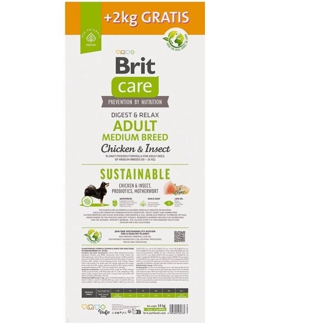 Brit Care Adult suaugusiems vidutinių veislių šunims su vištiena ir vabzdžiais, 12+2 kg kaina ir informacija | Sausas maistas šunims | pigu.lt