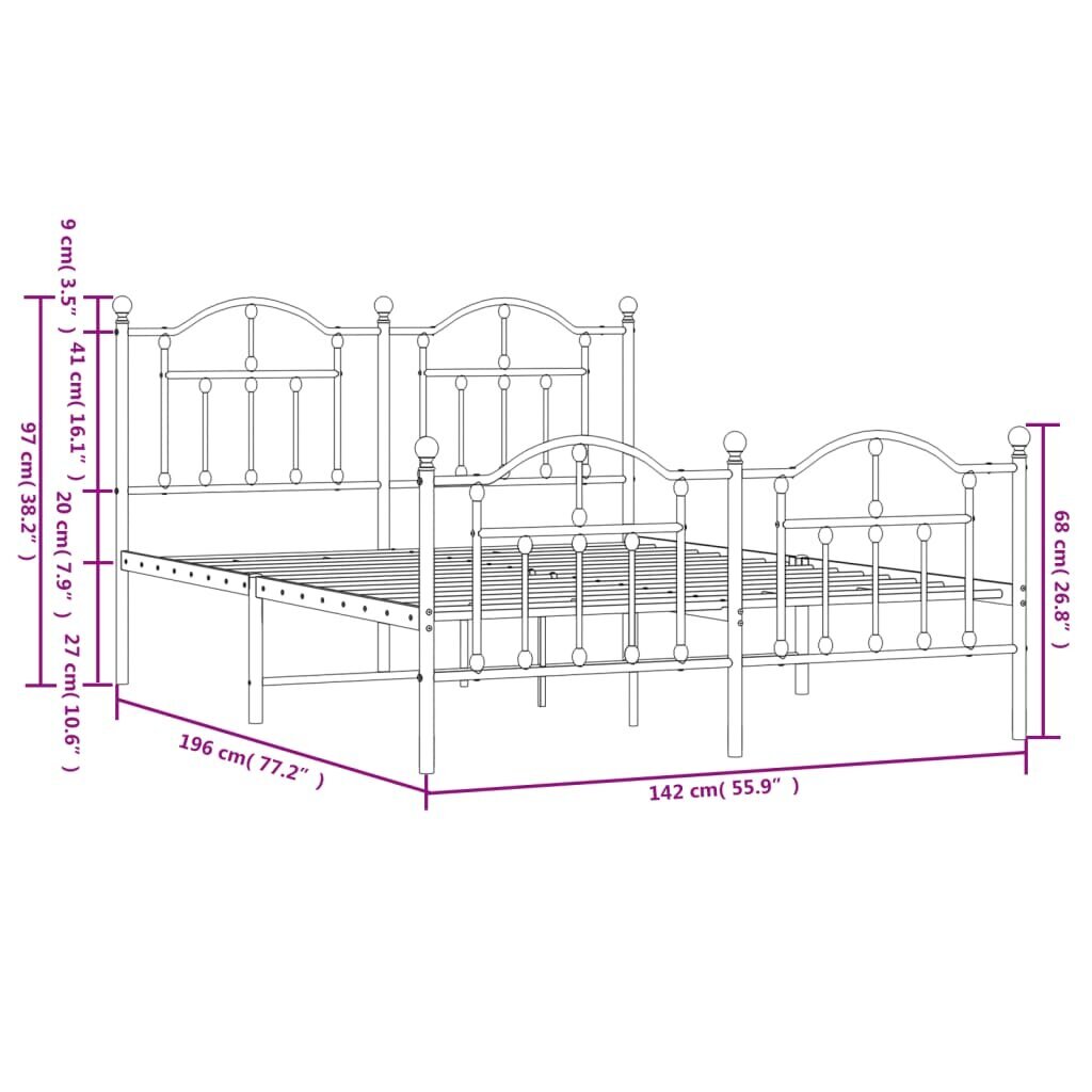 Lovos rėmas vidaXL, 135x190 cm, baltas kaina ir informacija | Lovos | pigu.lt