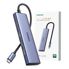 Adapter HUB UGREEN CM511 USB-C to HDMI, 3x USB-A 3.0, SD|TF цена и информация | Адаптеры, USB-разветвители | pigu.lt