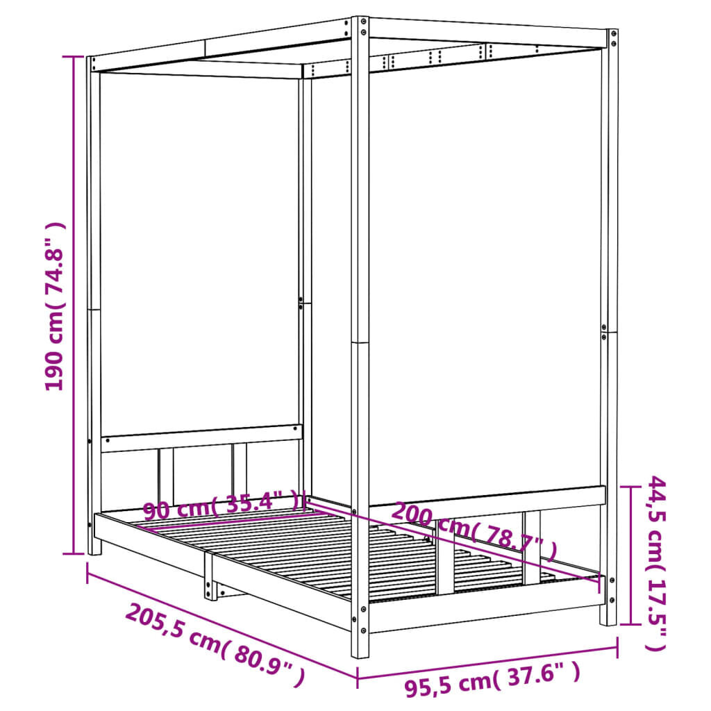 Vaikiškos lovos rėmas vidaXL, 90x200 cm, baltas kaina ir informacija | Vaikiškos lovos | pigu.lt