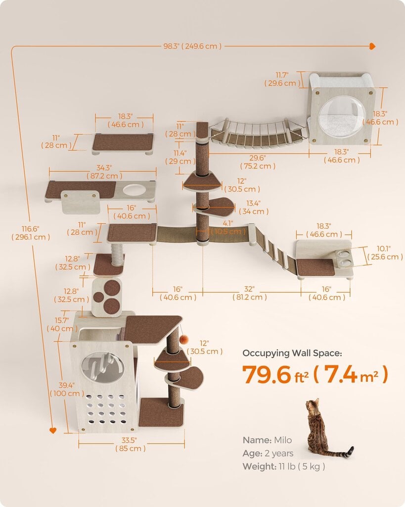 Kačių baldų komplektas Feandrea, 250 x 300 cm kaina ir informacija | Draskyklės | pigu.lt