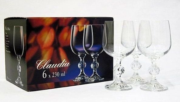 Taurės vynui 230ml Claudia 6 vnt. be dekoro (BOHEMIA CRYSTAL) цена и информация | Taurės, puodeliai, ąsočiai | pigu.lt