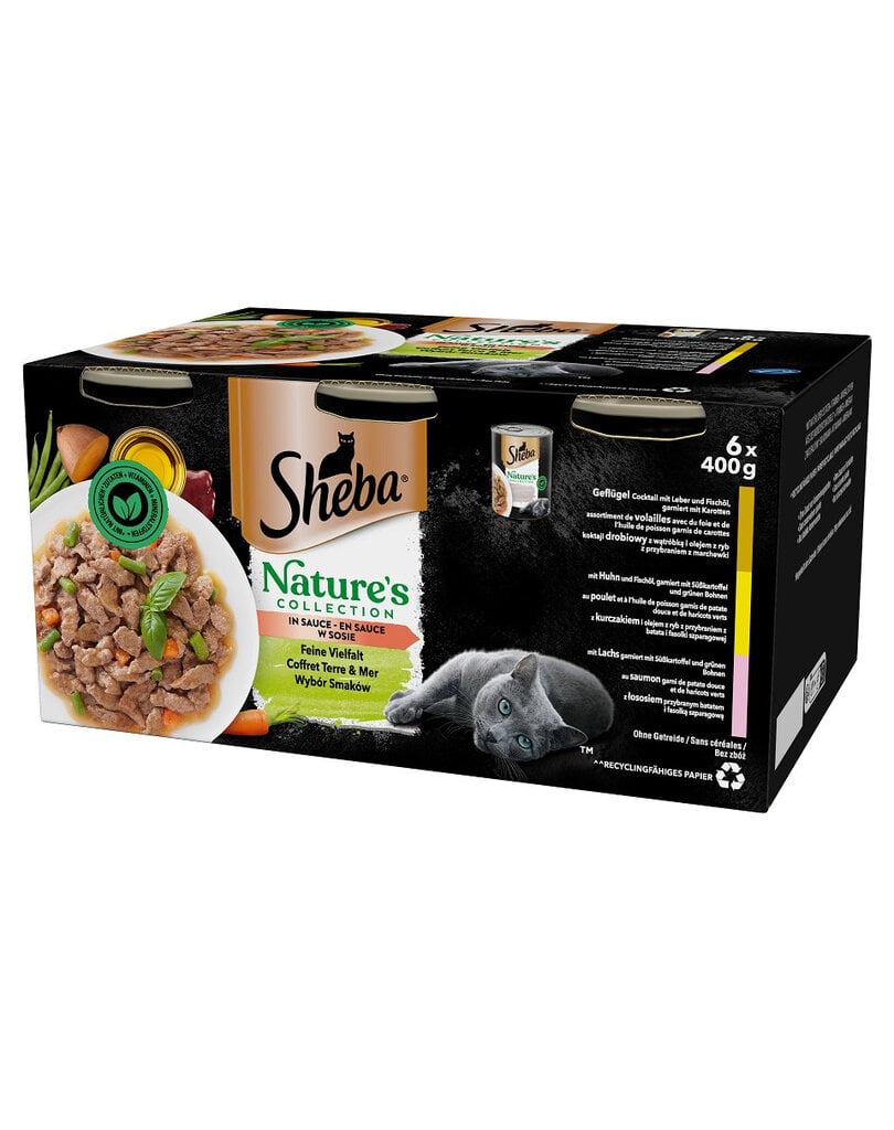 Sheba Nature's Collection rinkinys suaugusioms katėms su mėsa ir žuvimi, 6x400 g kaina ir informacija | Konservai katėms | pigu.lt