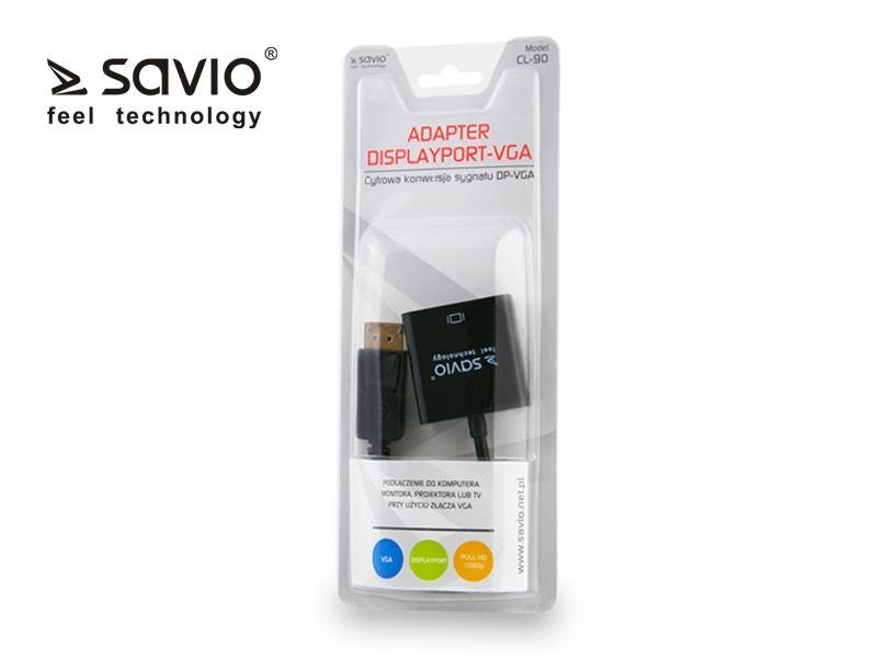 SAVIO DisplayPort (M) -> VGA (F) Adapteris CL-90, Juoda цена и информация | Kabeliai ir laidai | pigu.lt