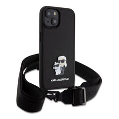 Karl Lagerfeld Saffiano Crossbody Metal Karl and Choupette Case for iPhone 15 Black цена и информация | Чехлы для телефонов | pigu.lt