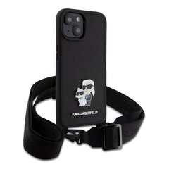 Karl Lagerfeld Saffiano Crossbody Metal Karl and Choupette Case for iPhone 15 Plus Black цена и информация | Чехлы для телефонов | pigu.lt