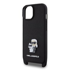 Karl Lagerfeld Saffiano Crossbody Metal Karl and Choupette Case for iPhone 15 Plus Black цена и информация | Чехлы для телефонов | pigu.lt