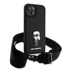 Karl Lagerfeld Saffiano Crossbody Metal Ikonik Case for iPhone 15 Black цена и информация | Чехлы для телефонов | pigu.lt