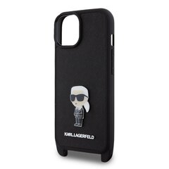 Karl Lagerfeld Saffiano Crossbody Metal Ikonik Case for iPhone 15 Black цена и информация | Чехлы для телефонов | pigu.lt
