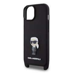 Karl Lagerfeld Saffiano Crossbody Metal Ikonik Case for iPhone 15 Plus Black цена и информация | Чехлы для телефонов | pigu.lt