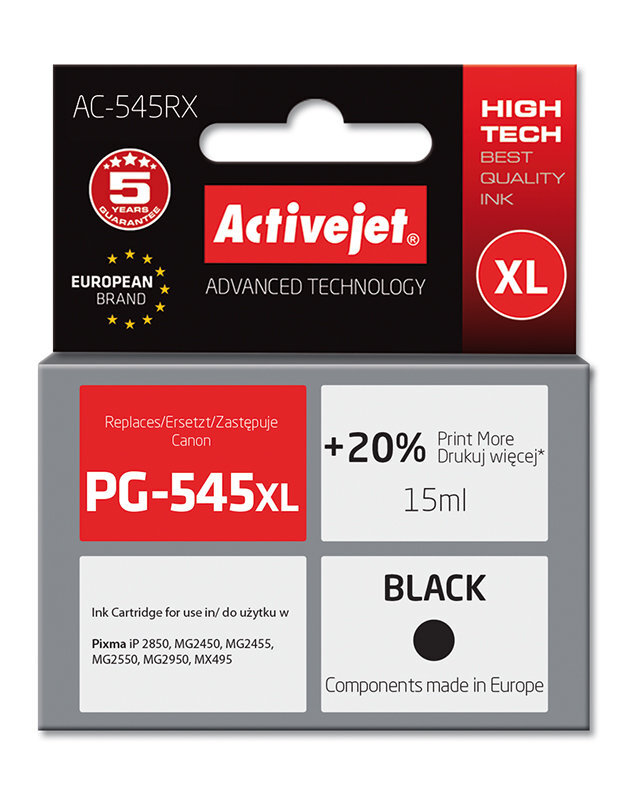 Rašalas ActiveJet AC-545RX | black | 15ml | Canon PG-545XL kaina ir informacija | Kasetės rašaliniams spausdintuvams | pigu.lt