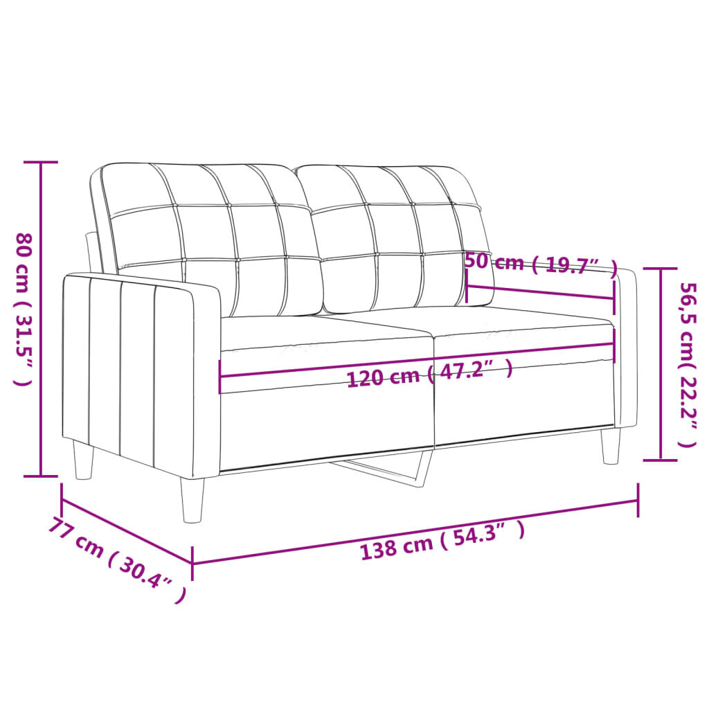 Dvivietė sofa vidaXL, 120cm, juoda kaina ir informacija | Sofos | pigu.lt