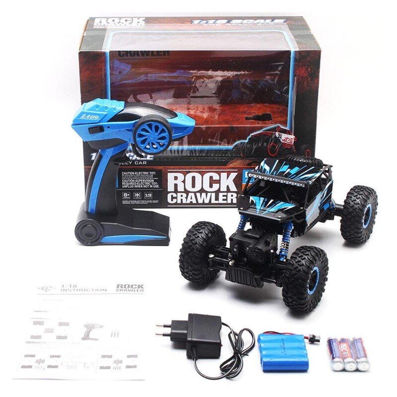 Radijos bangomis valdomas visureigis - džipas, Rock Crawler 2.4GHz 1:18, juodas/mėlynas kaina ir informacija | Žaislai berniukams | pigu.lt