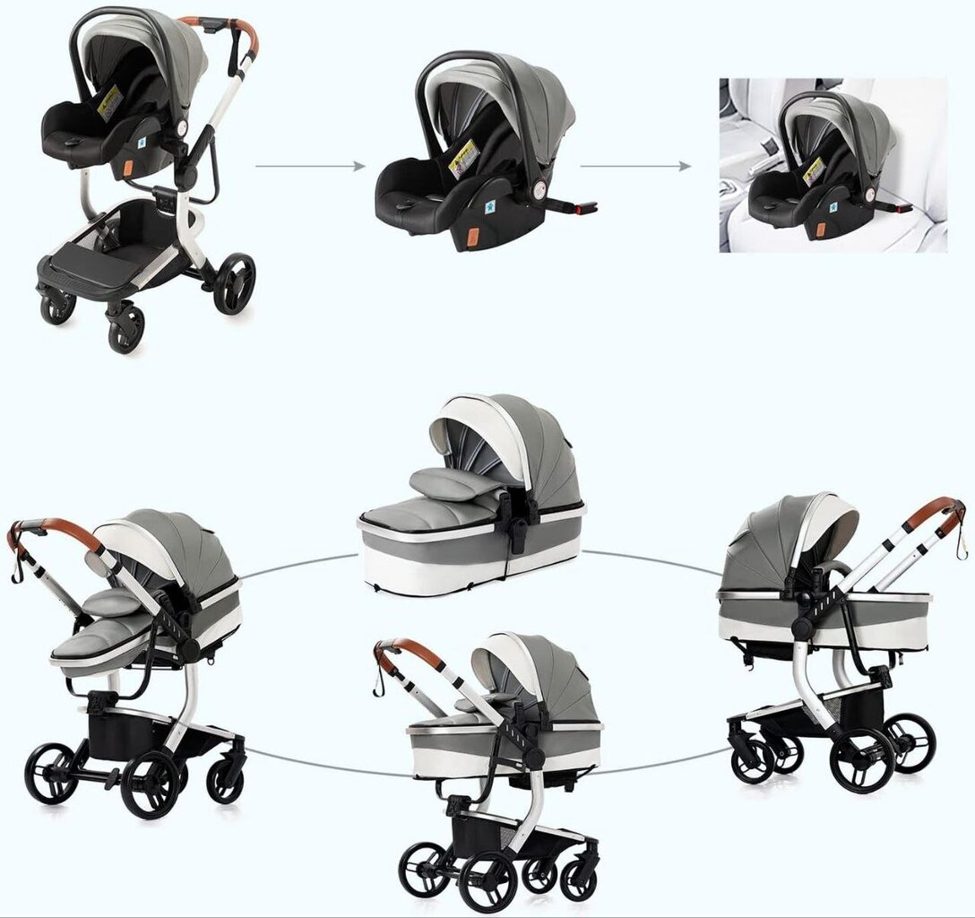 Universalus kūdikių vežimėlis 3-in-1, white kaina ir informacija | Vežimėliai | pigu.lt