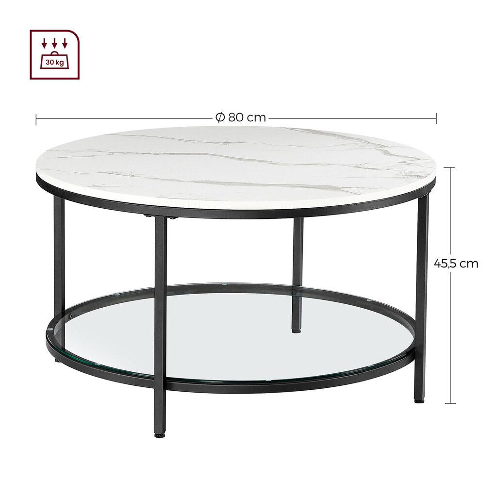 Staliukas Vasagle 80x45,5 cm, juodas/baltas kaina ir informacija | Kavos staliukai | pigu.lt
