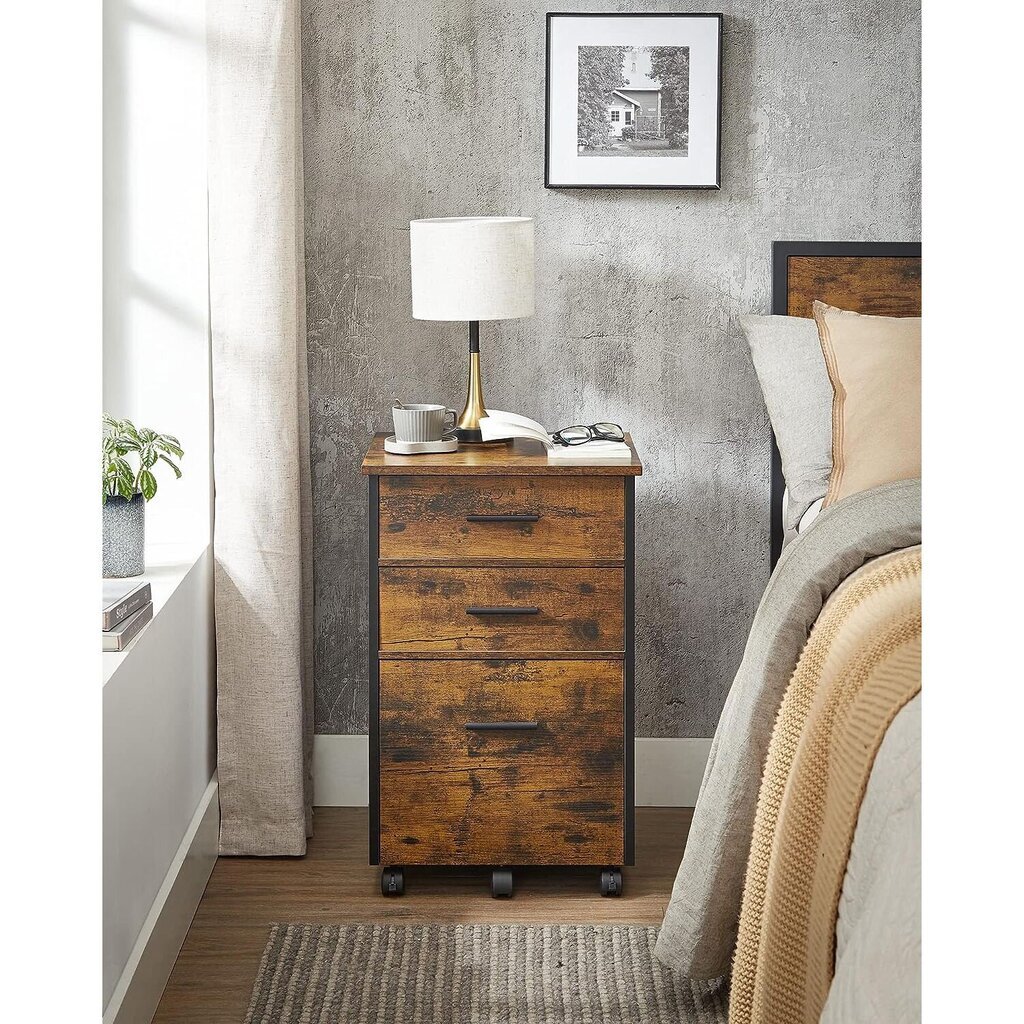 Naktinis staliukas su 3 stalčiais Vasagle, 43x42x67,5 cm, ruda kaina ir informacija | Spintelės prie lovos | pigu.lt