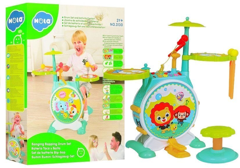 Vaikiški būgnai su kėdute Hola kaina ir informacija | Lavinamieji žaislai | pigu.lt