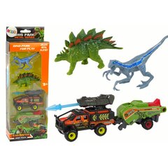 Figūrėlių rinkinys Dinozaurai ir visureigis su raketa ir puspriekabe LeanToys цена и информация | Игрушки для мальчиков | pigu.lt