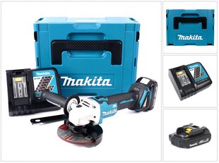 Аккумуляторная угловая шлифовальная машина Makita DGA 504 RY1J, 18В, с аккумулятором и блоком для зарядки цена и информация | Шлифовальные машины | pigu.lt