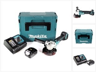 Аккумуляторная угловая шлифовальная машина Makita DGA 504 RF1J, 18 В, с аккумулятором и блоком для зарядки цена и информация | Шлифовальные машины | pigu.lt