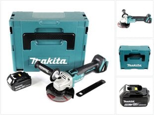 Аккумуляторная угловая шлифовальная машина Makita DGA 504 T1J, 18В, с аккумулятором, без блока для зарядки цена и информация | Шлифовальные машины | pigu.lt