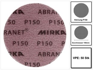 Диски шлифовальные Mirka Abranet Р150, 50 шт. цена и информация | Механические инструменты | pigu.lt
