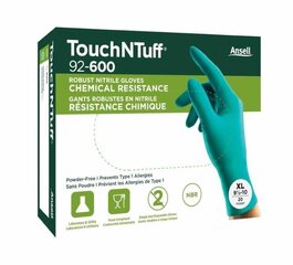 Перчатки одноразовые нитриловые Ansell TouchNTuff 92-600, толщина 0,12мм, размер S (6,5-7), гладкая ладонь, зеленые, в упаковке 20 шт. цена и информация | Рабочие перчатки | pigu.lt