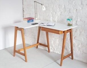 Kampinis stalas Luka, baltas/rudas kaina ir informacija | Kompiuteriniai, rašomieji stalai | pigu.lt