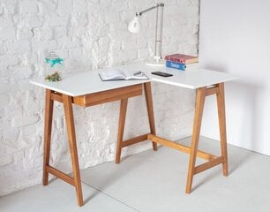 Kampinis stalas Luka, baltas/rudas kaina ir informacija | Kompiuteriniai, rašomieji stalai | pigu.lt