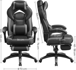 Игровое кресло с подставкой для ног SONGMICS OBG77BG, черно-серое цена и информация | Офисные кресла | pigu.lt