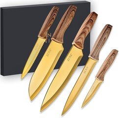 Наборы кухонных ножей Euna, 5 шт., золотые цена и информация | Ножи и аксессуары для них | pigu.lt