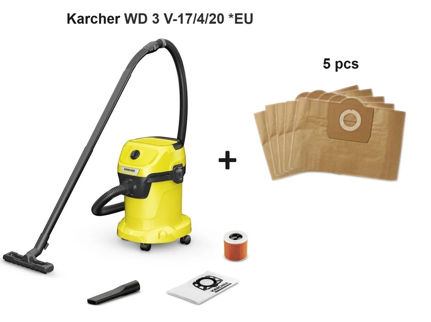 Karcher WD 3 V-17/4/20 *EU + 5vnt maišelių цена и информация | Dulkių siurbliai | pigu.lt