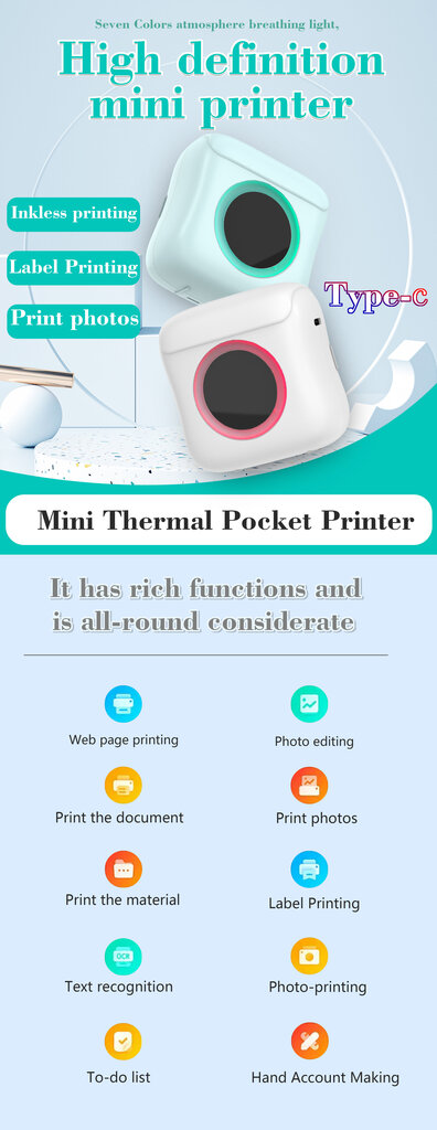 Portable Thermal Mini цена и информация | Spausdintuvai | pigu.lt