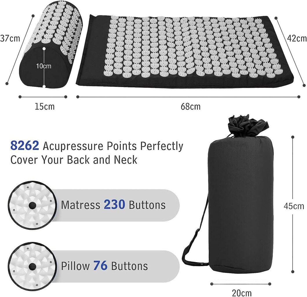 Akupresūros kilimėlis su pagalve Guess, 63 x 39 x 2 cm, juodas kaina ir informacija | Masažo reikmenys | pigu.lt