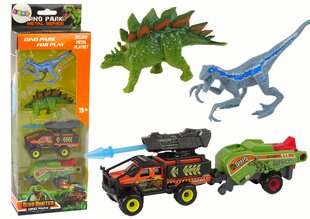 Visureigio ir dinozaurų figūrėlių rinkinys su priekaba, raudonas kaina ir informacija | Žaislai berniukams | pigu.lt