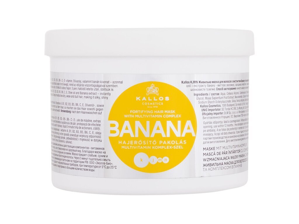 Plaukų kaukė Kallos Cosmetics KJMN Banana Strengthening, 500 ml kaina ir informacija | Priemonės plaukų stiprinimui | pigu.lt