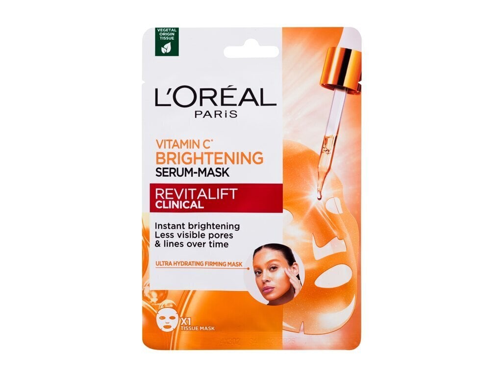 Šviesinamoji veido kaukė su vitaminu C L'Oréal Paris Revitalift Clinical Vitamin C, moterims, 26 g kaina ir informacija | Veido kaukės, paakių kaukės | pigu.lt