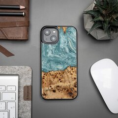 Wood and resin case for iPhone 15 Bewood Unique Uranus - blue and white цена и информация | Чехлы для телефонов | pigu.lt