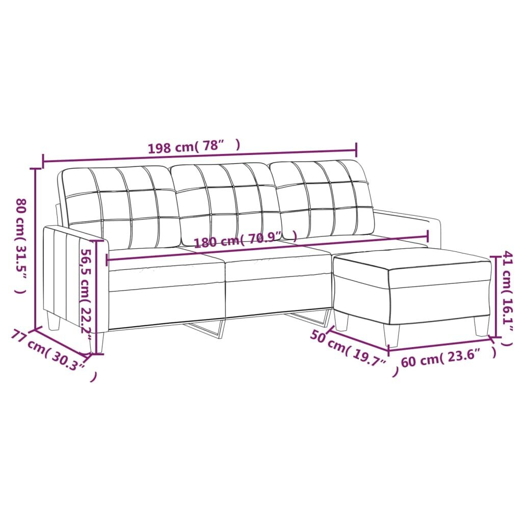 Trivietė sofa su pakoja vidaXL, 180cm, pilka kaina ir informacija | Sofos | pigu.lt